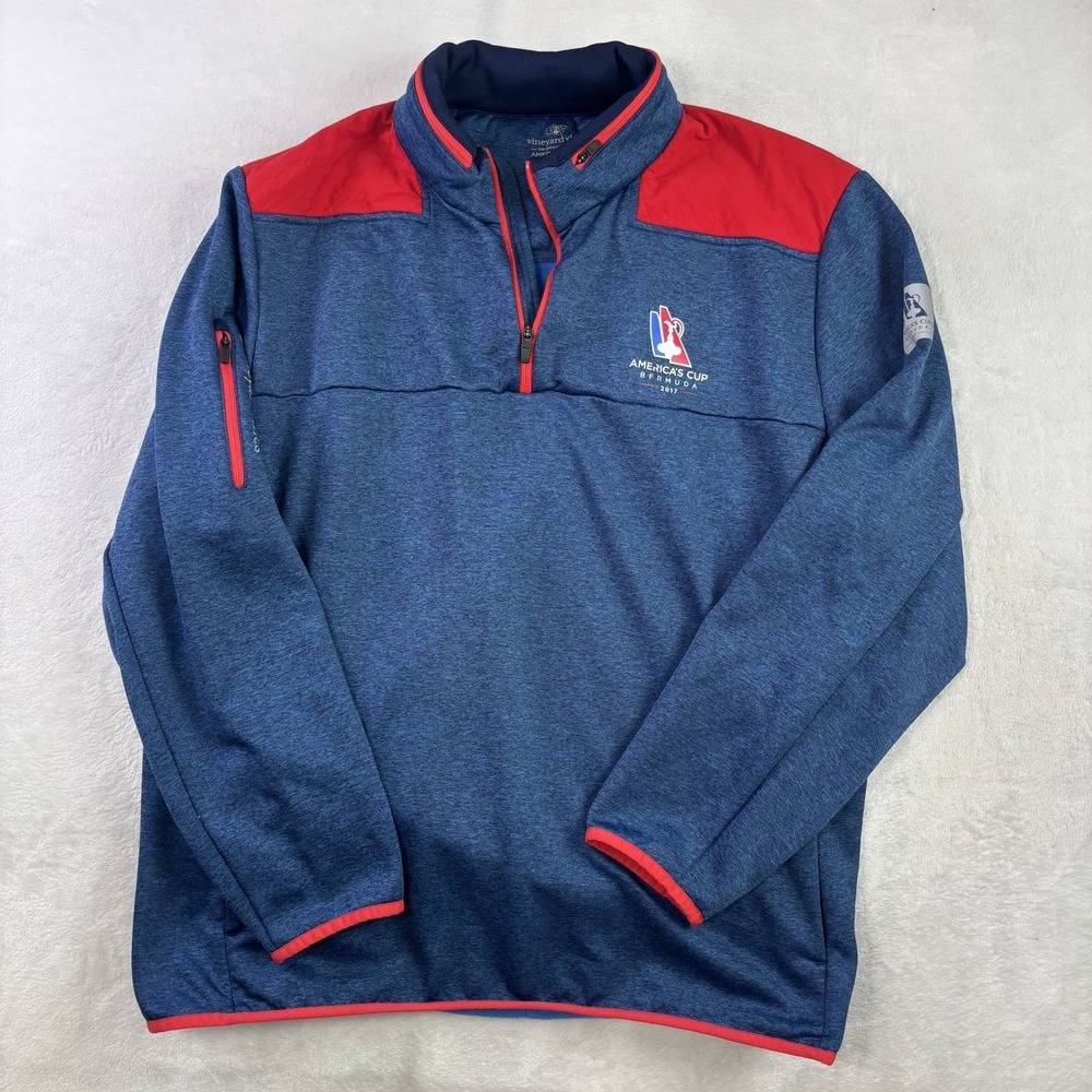 Vineyard Vines America's Cup 2017 Bermuda Blue 1/4 Zip Sweatshirt Men's XXL